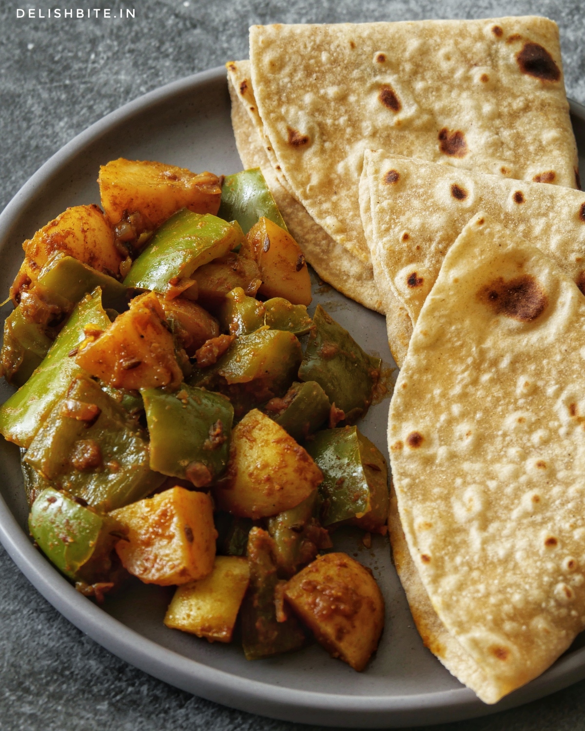 Batata-Simla Mirchi Bhaji | Stir fried Potatoes & Green peppers